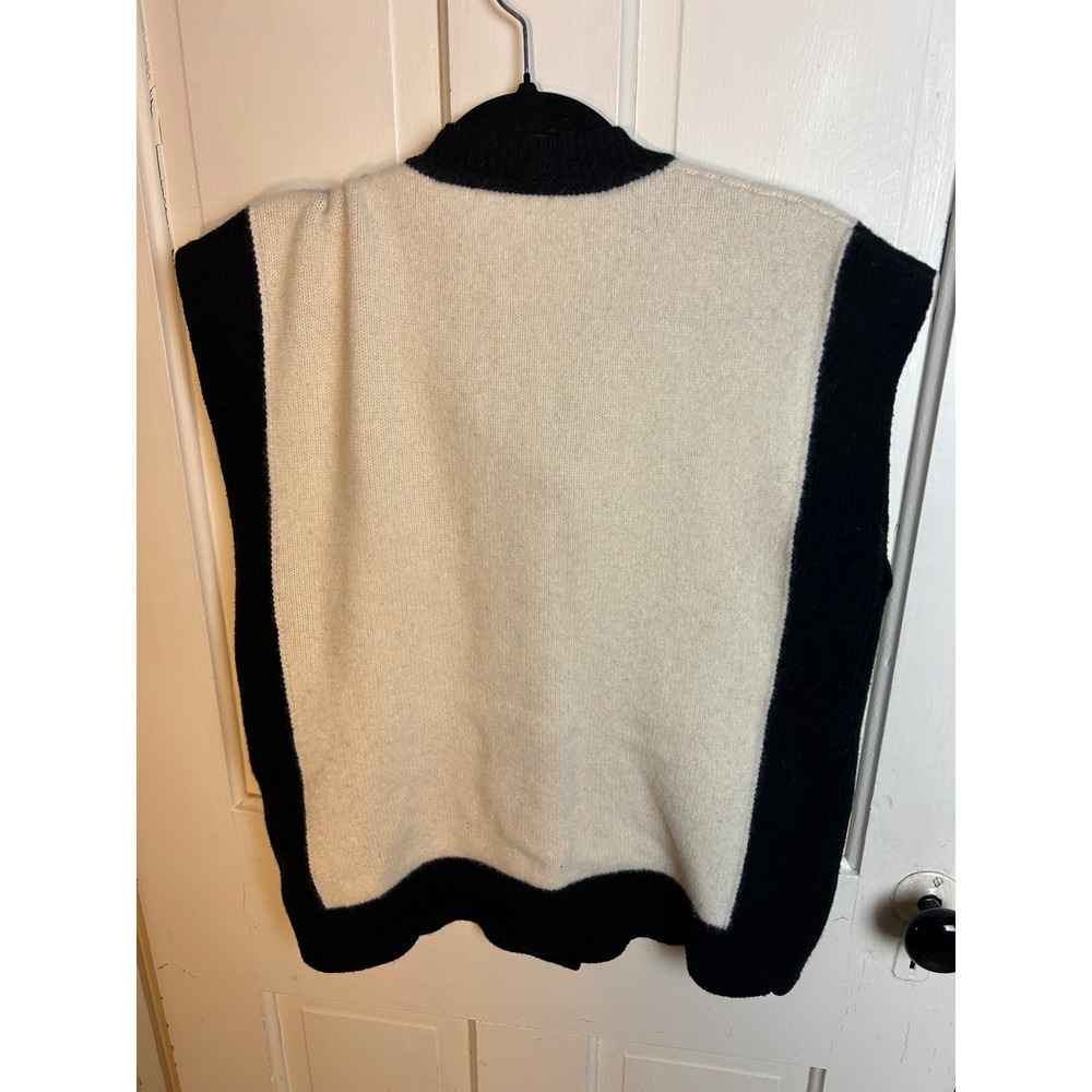 Sandro Lunea Cap Sleeve Wool Cardigan Cream Black Gold Button Vest Size 1 Small - Picture 4 of 8